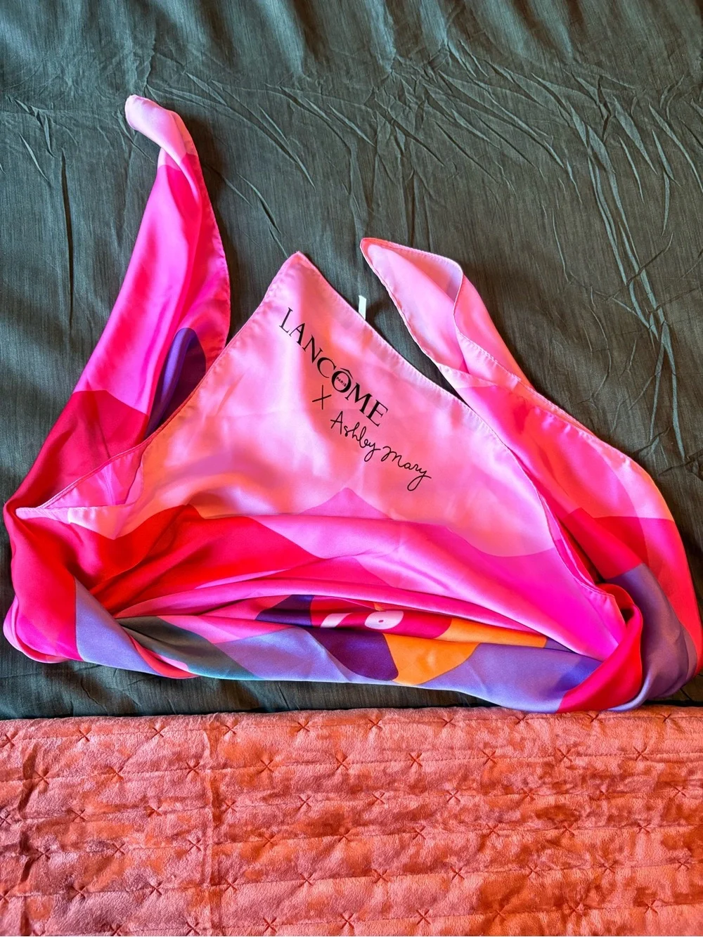 Lancôme Pink Colorblock Silk Scarf